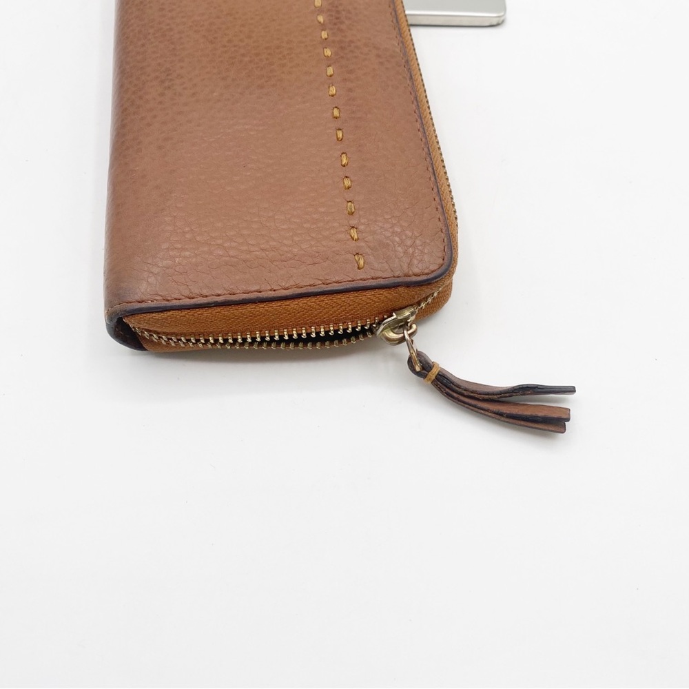 TORY BURCH Long Wallet Leather Caramel Color 7.5” x 4” Soft Leather Sleek - Picture 5 of 12